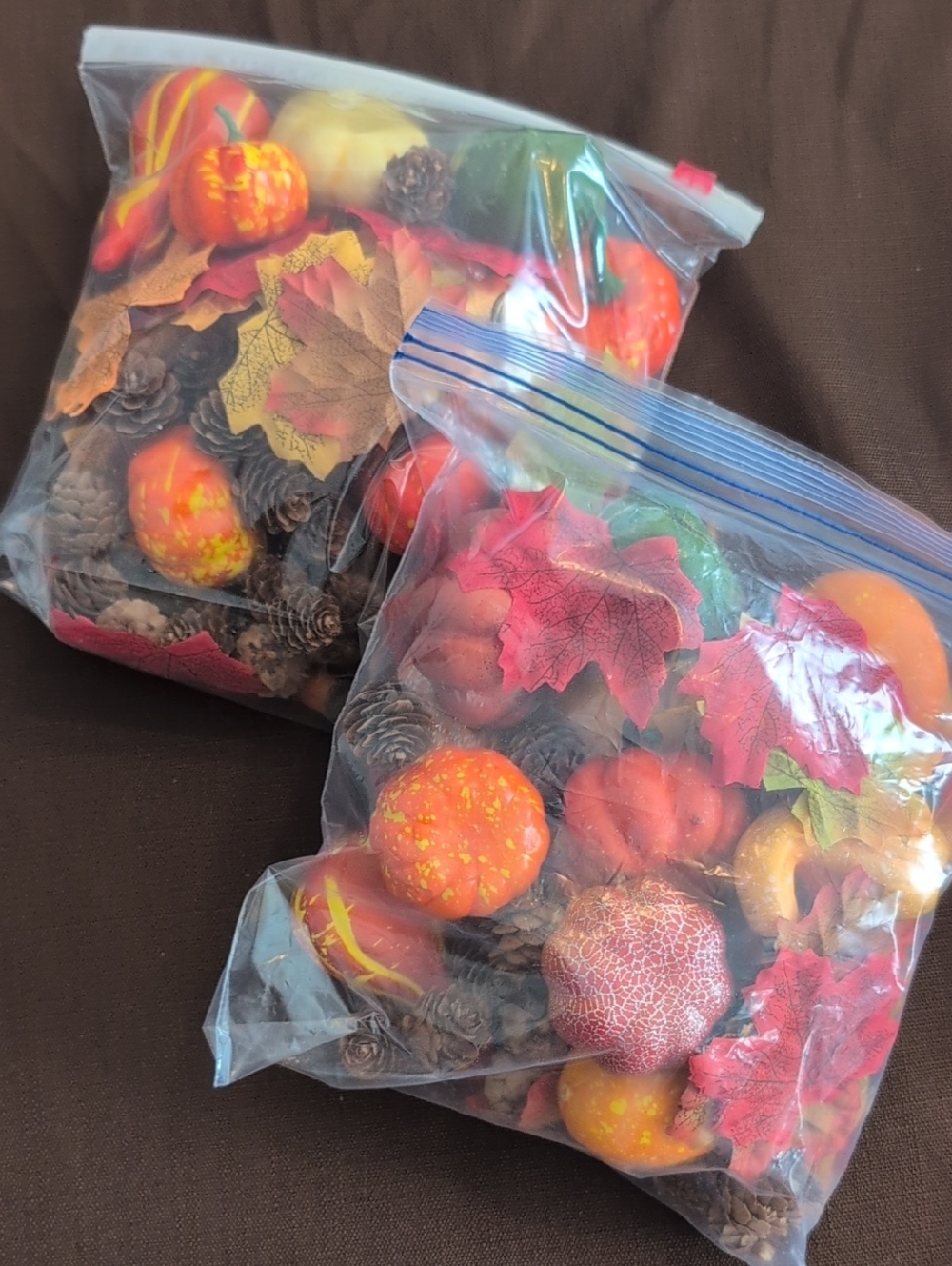 Autumn Harvest Decorations Bag - Mix of Leaves, Squash, Acorns & Pinecones